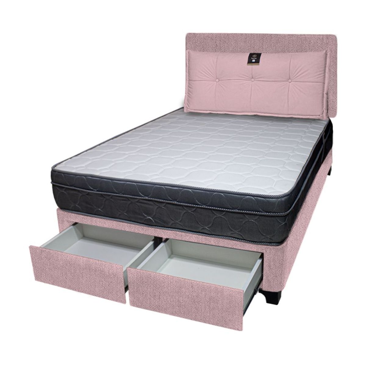 BARAKA HOME - Dormitorio Turin + 2 Cajones 1.5 Plz + Cabecera + Cojin - Rosado