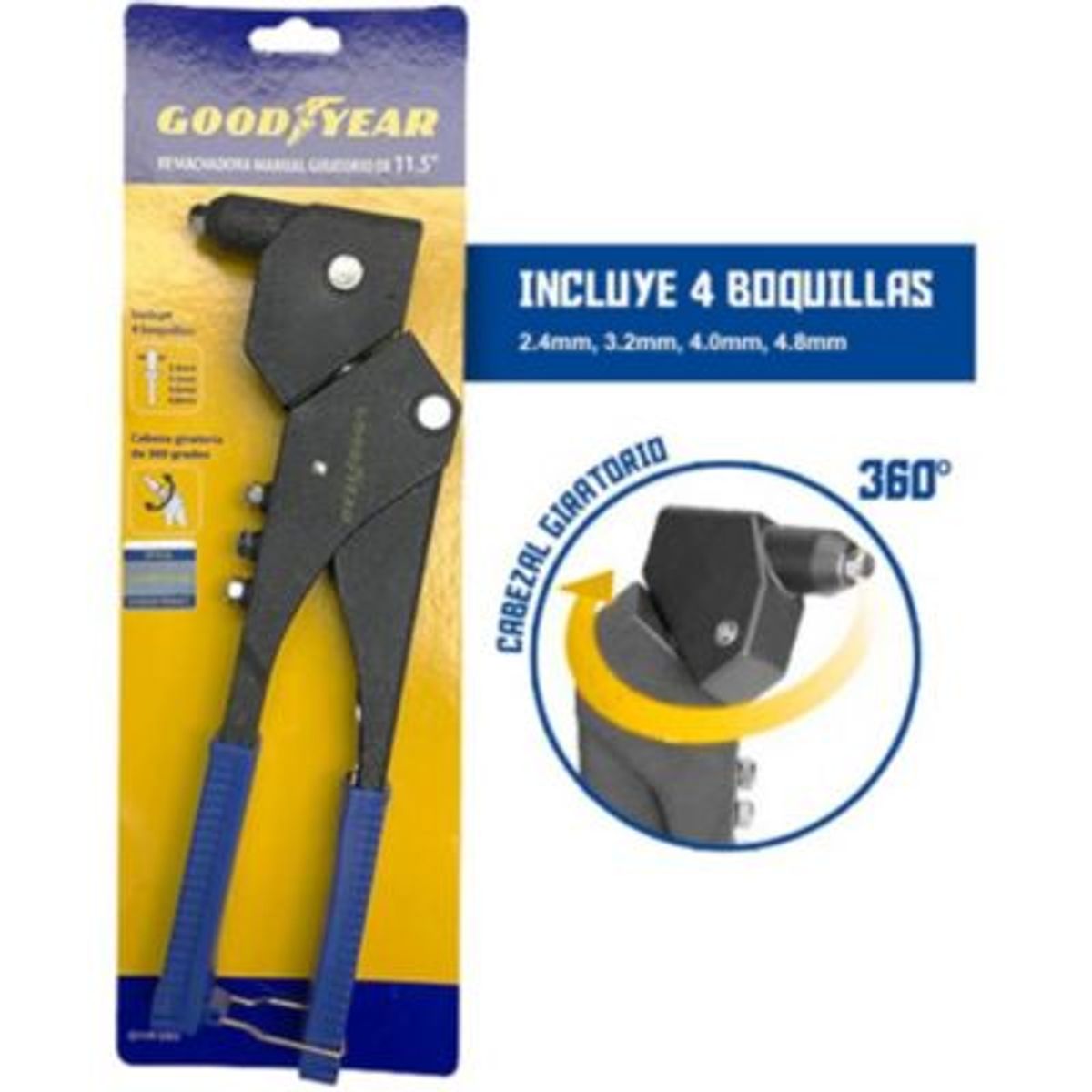 GOODYEAR - Remachadora manual goodyear aluminio 11.5 " giratoria 360