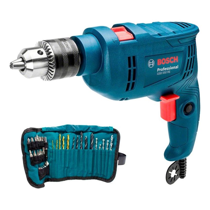 BOSCH - Taladro Percutor Bosch GSB 550 RE 550w + 34 Accesorios