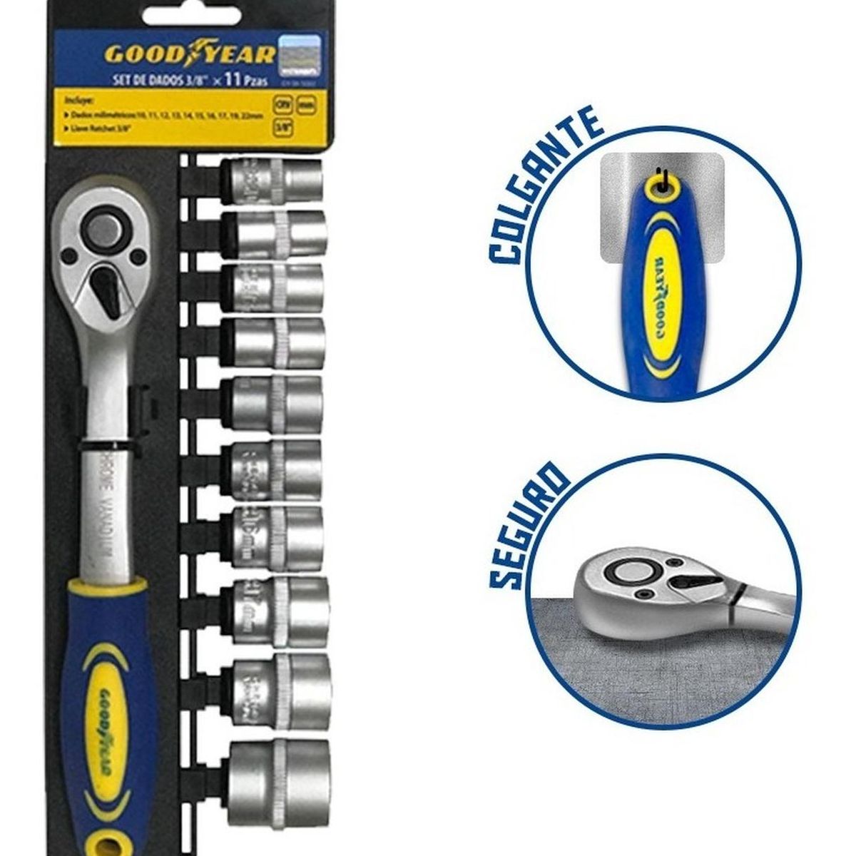 GOODYEAR - Set de Dados Goodyear 11pcs  3/8" pulgadas CRV