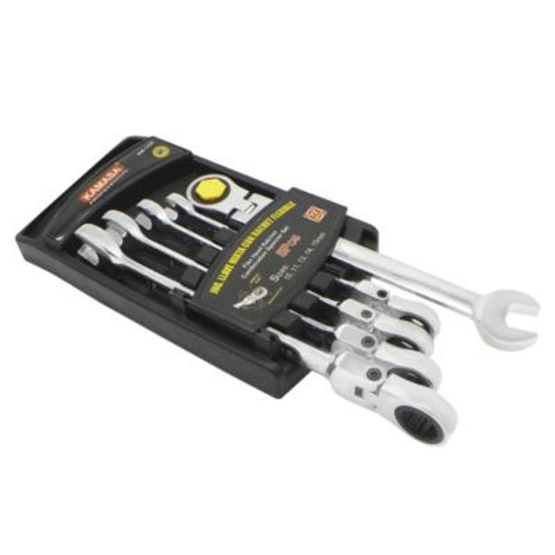 KAMASA - Juego Llave Mixta con Rachet Flexible 10 a 15mm x5pzs Kamasa