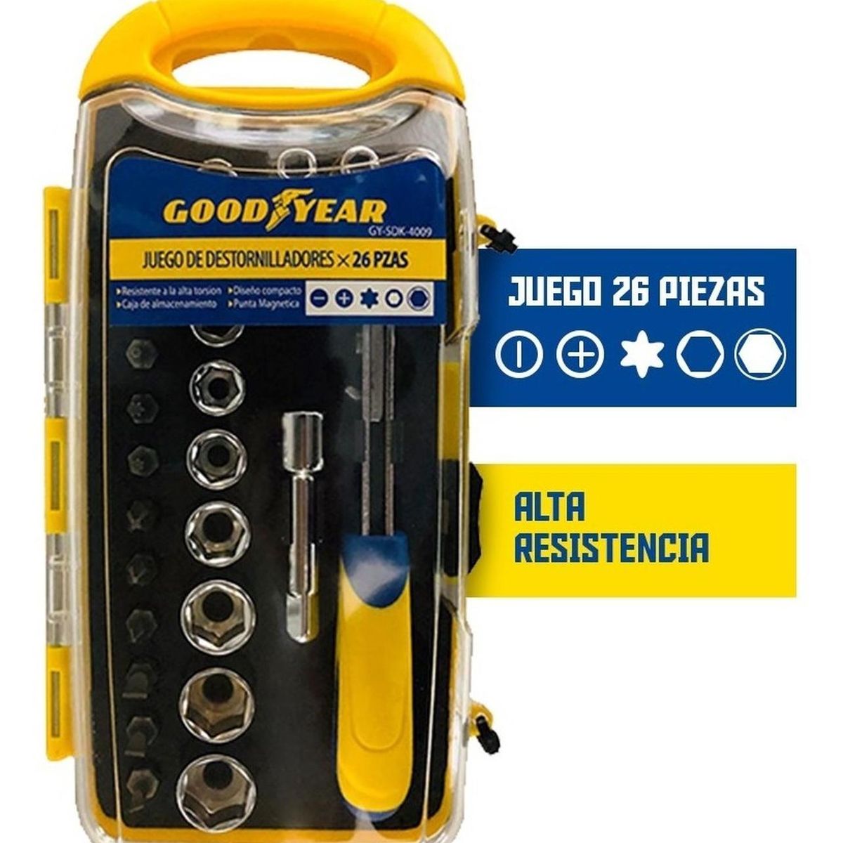 GOODYEAR - Destornilladores Puntas y Dados Goodyear  1/4" Set 26 piezas