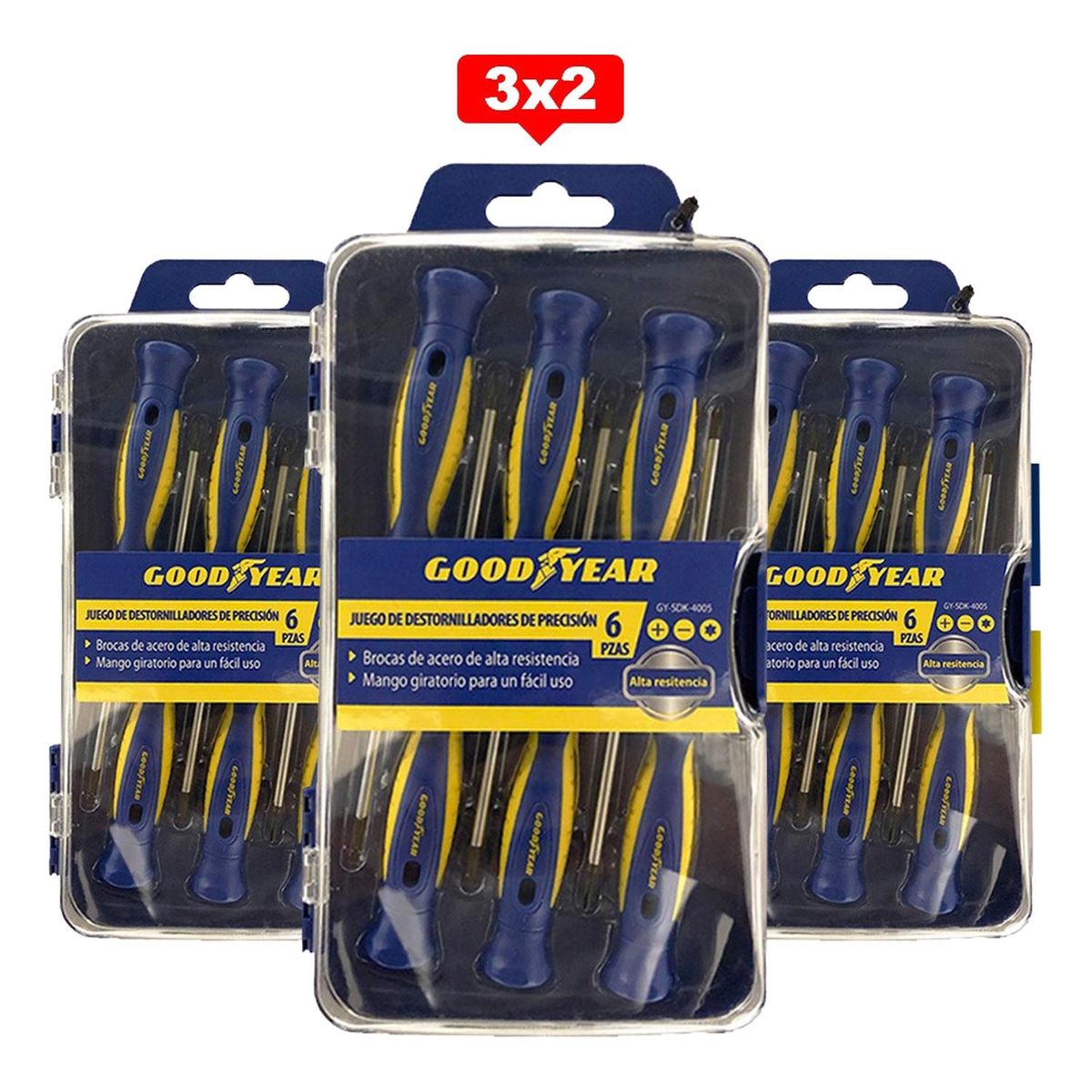 Goodyear - Destornilladores Puntas Precisión Goodyear Set 6 Piezas 3X2