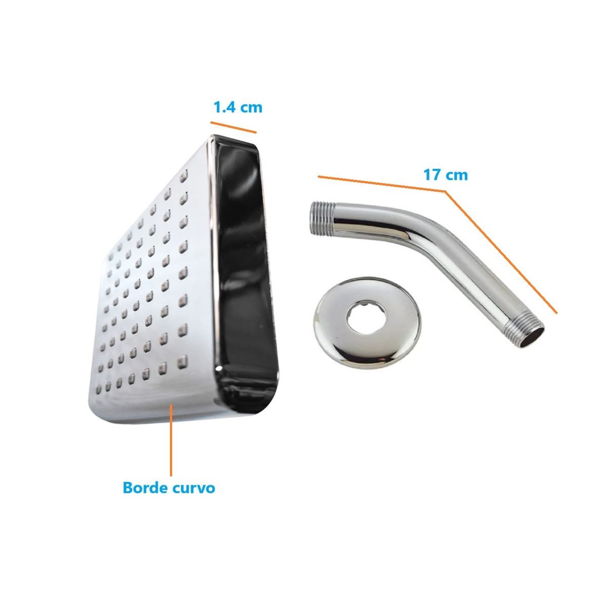 C&A - Cabeza de Ducha Cromada Borde Ovalado 4 X 4 Cuadrada