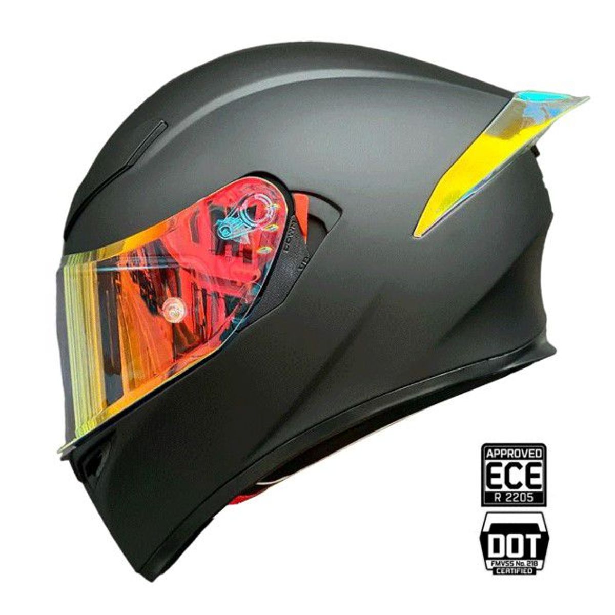 AXOR - CASCO MOTO NEGRO MATE DORADO DOBLE VISOR