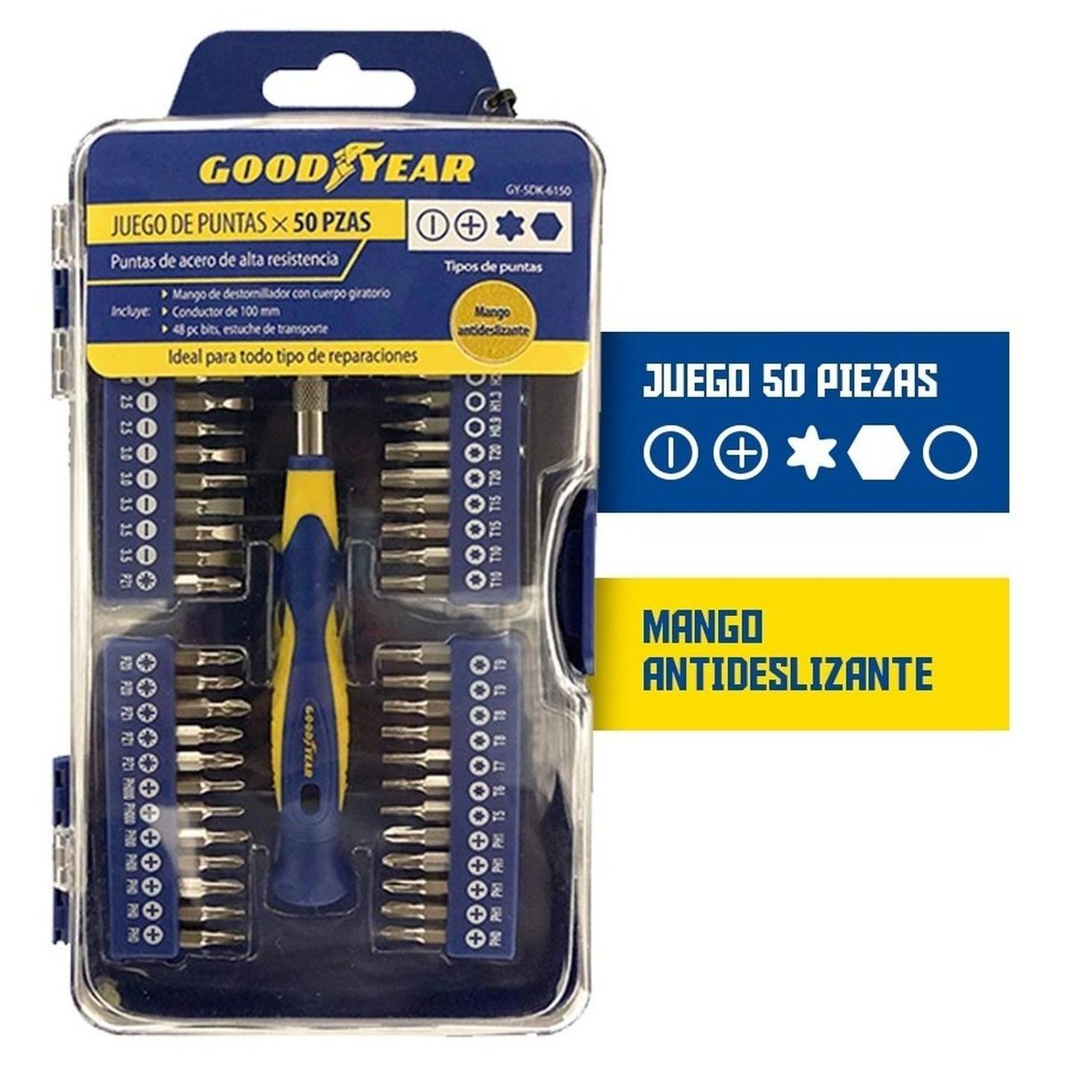 GOODYEAR - Destornillador puntas precisión goodyear set 50 piezas