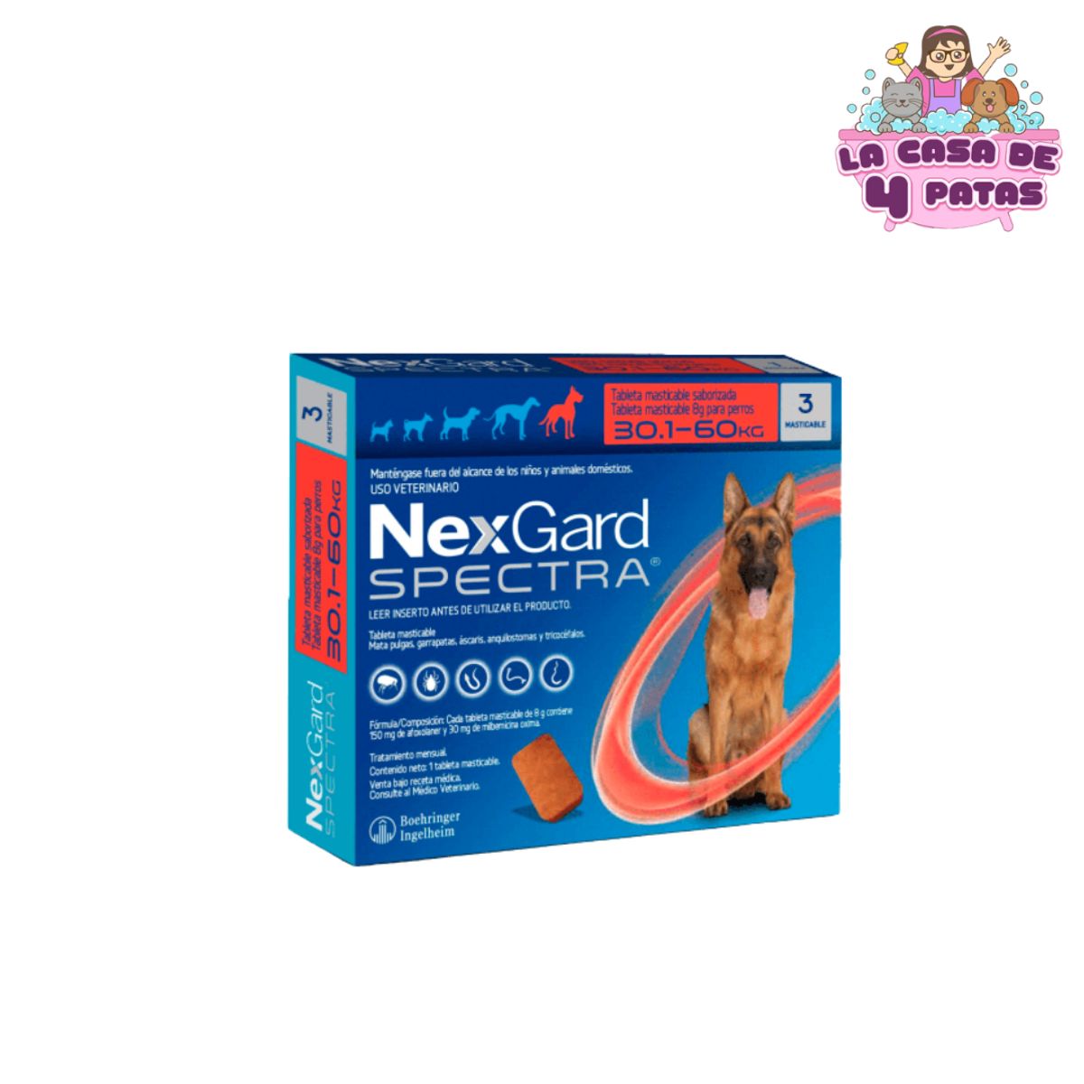 NEXGARD - Antipulgas Nexgard Spectra de 30.1 a 60 kg x 3 tabletas