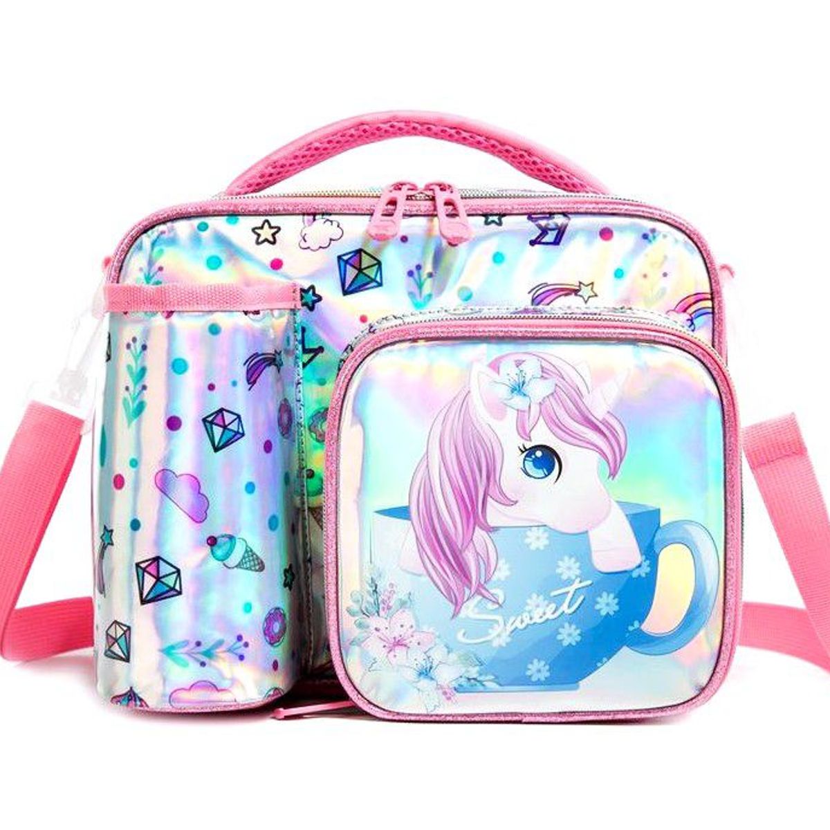 GENERICO - Lonchera térmica con compartimento para botella diseño Unicornio bebe