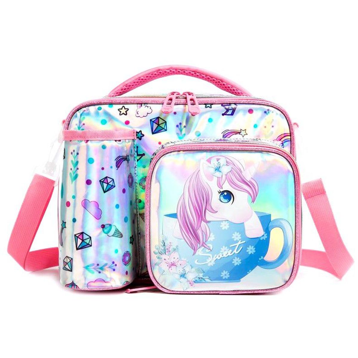 GENERICO - Lonchera térmica con compartimento para botella diseño Unicornio bebe