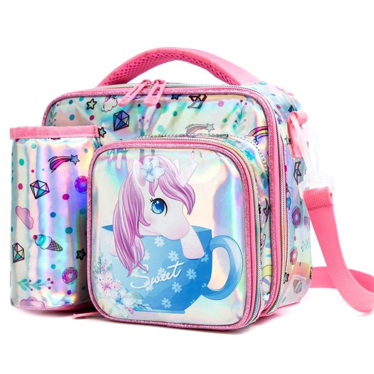 GENERICO - Lonchera térmica con compartimento para botella diseño Unicornio bebe