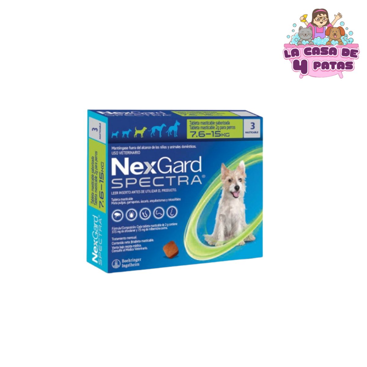 NEXGARD - Antipulgas Nexgard Spectra de 7.5 - 15 kg x 3 tabletas