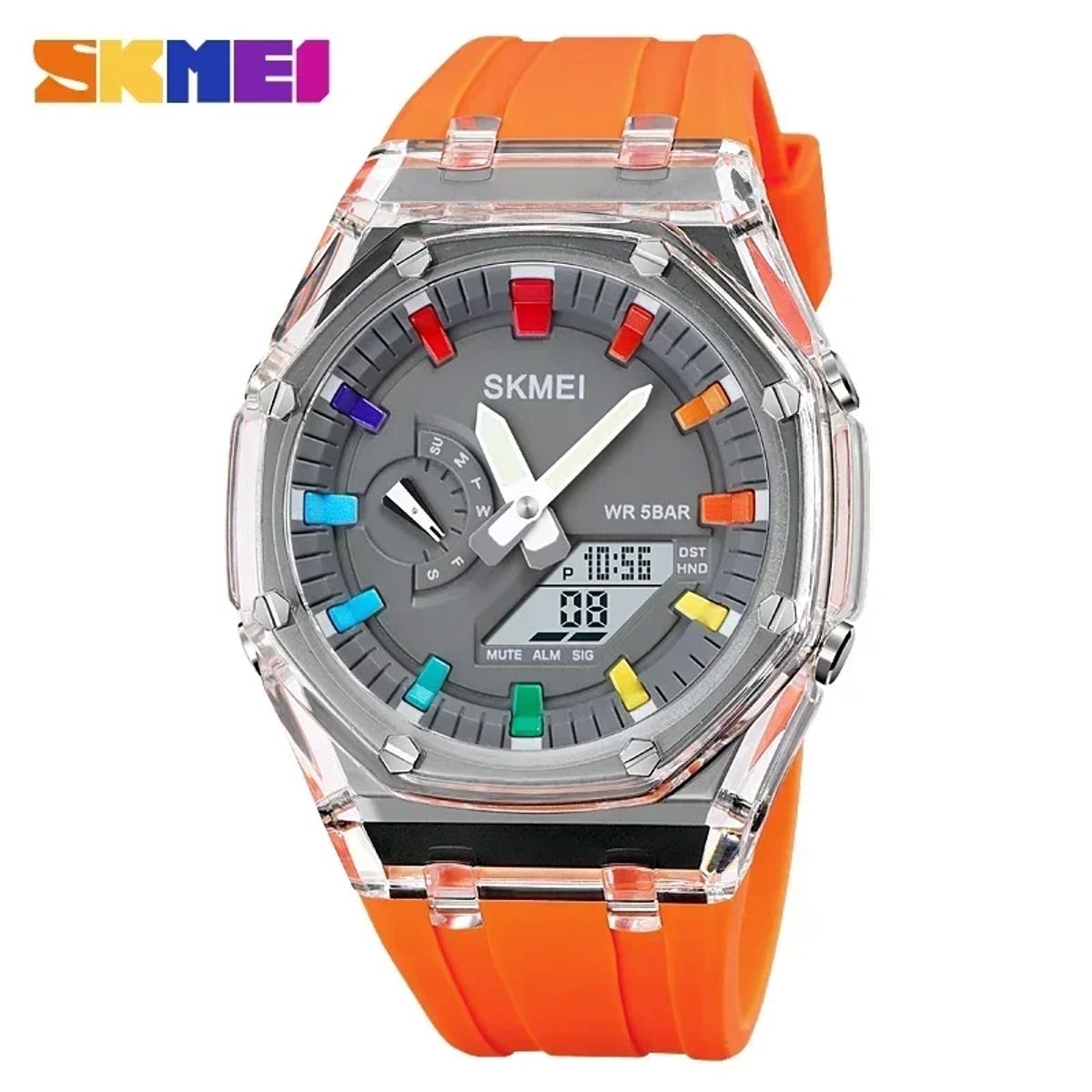SKMEI - Reloj Skmei 2100 Naranja Correa Silicona Hora Mundial