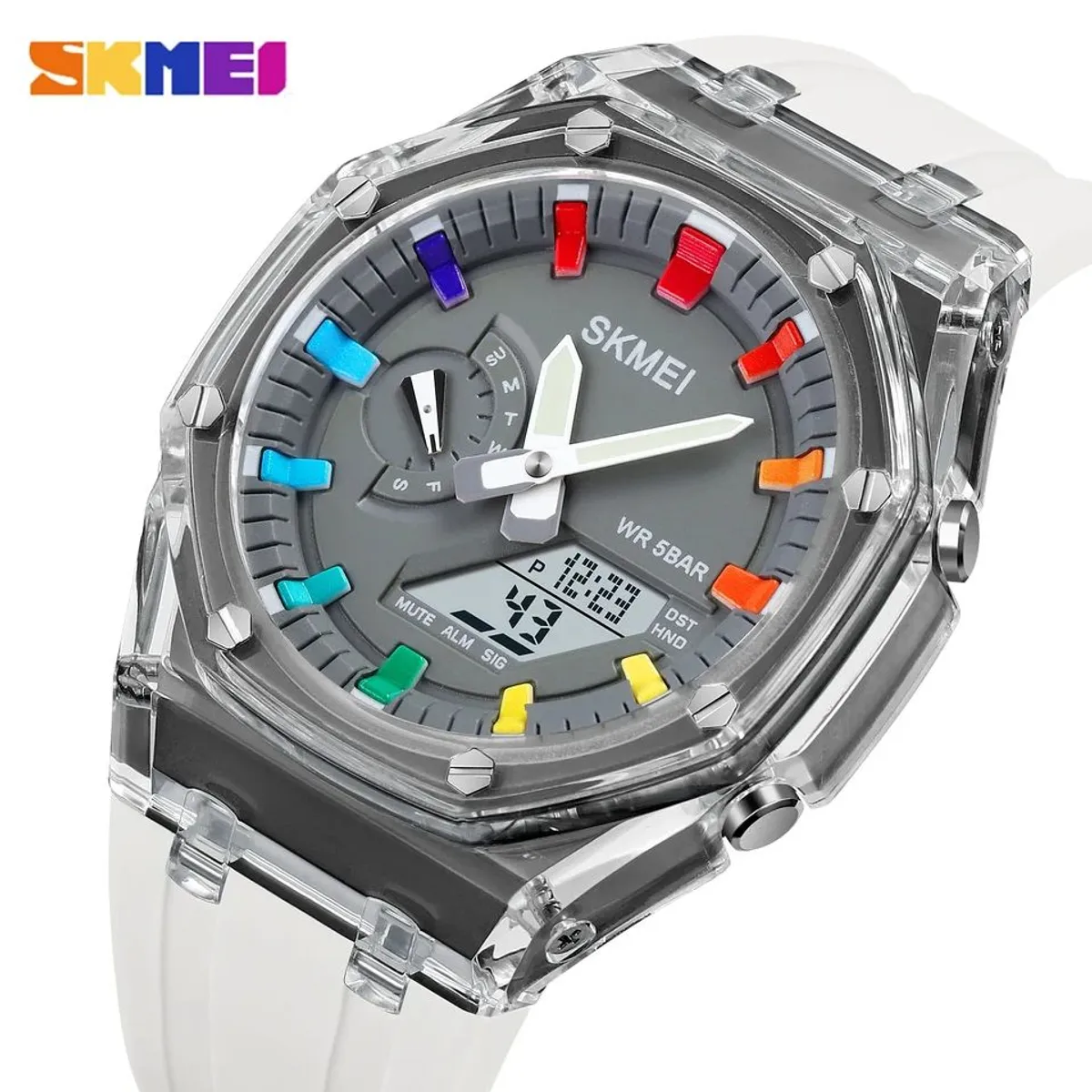 SKMEI - Reloj Skmei 2100 Blanco Correa Silicona Hora Mundial_.