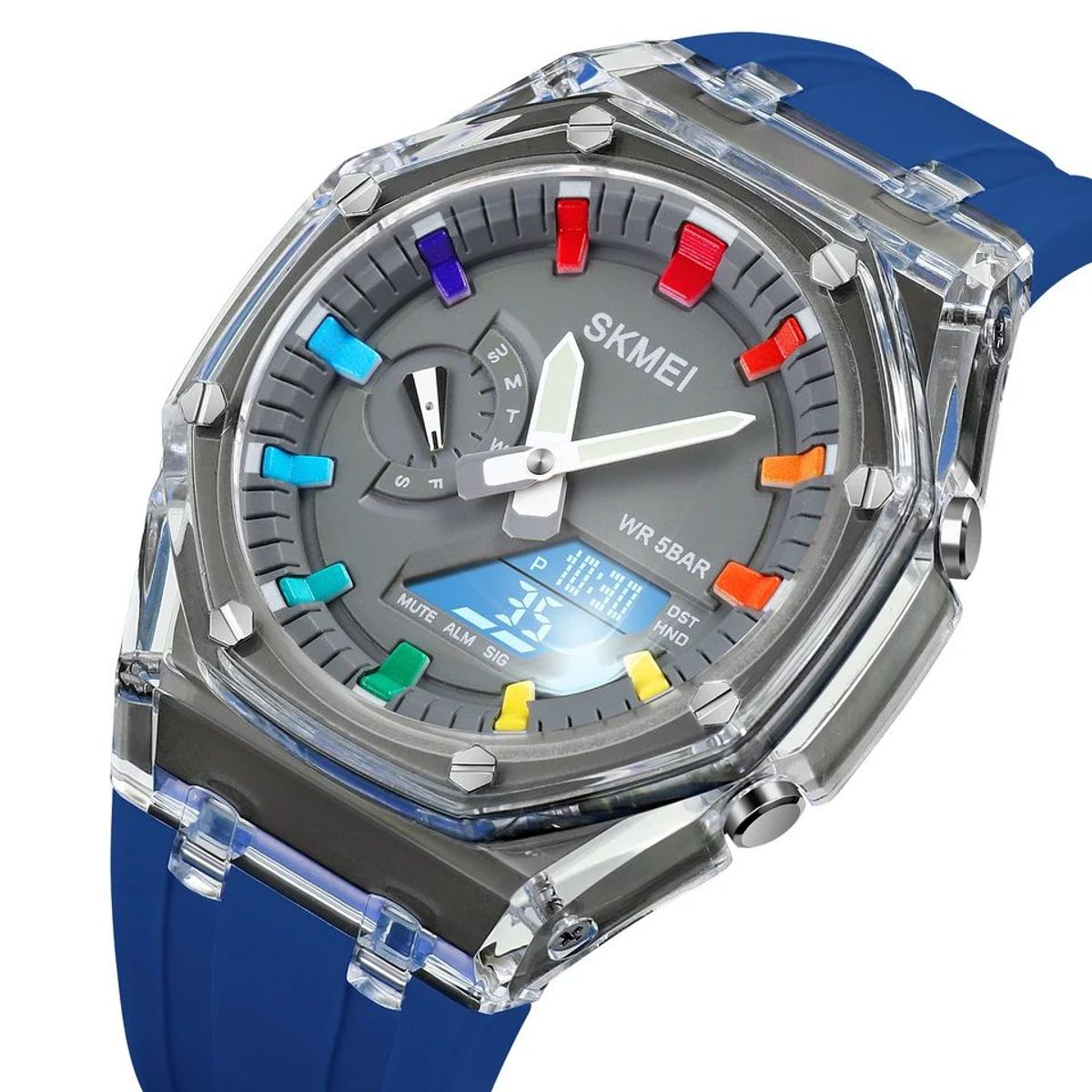 SKMEI - Reloj Skmei 2100 Azul Correa Silicona Hora Mundial_.