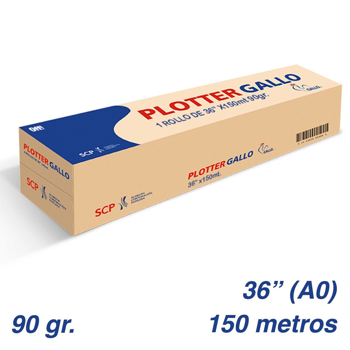 GALLO - ROLLO PAPEL PLOTTER BOND GALLO 90 GR 36" X 150 MTS (A0)