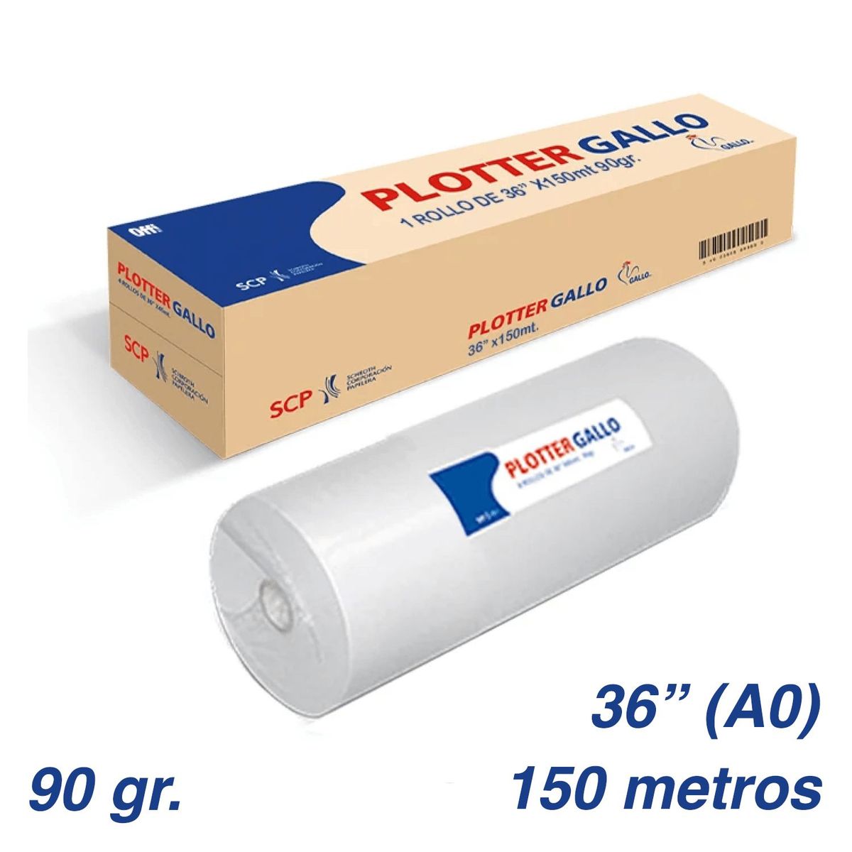 GALLO - ROLLO PAPEL PLOTTER BOND GALLO 90 GR 36" X 150 MTS (A0)