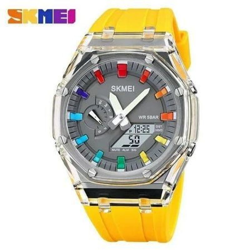 SKMEI - Reloj Skmei 2100 Amarillo Correa Silicona Hora Mundial_.