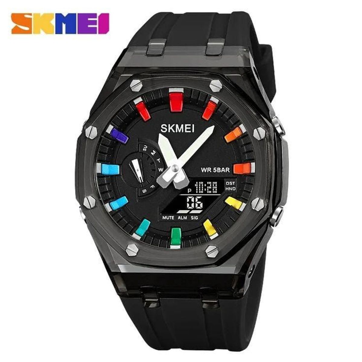 SKMEI - Reloj Skmei 2100 Negro Correa Silicona Hora Mundial_.