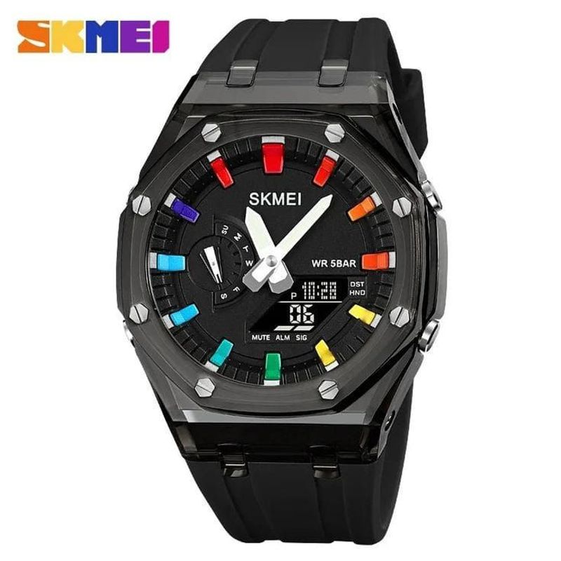 SKMEI - Reloj Skmei 2100 Negro Correa Silicona Hora Mundial_.