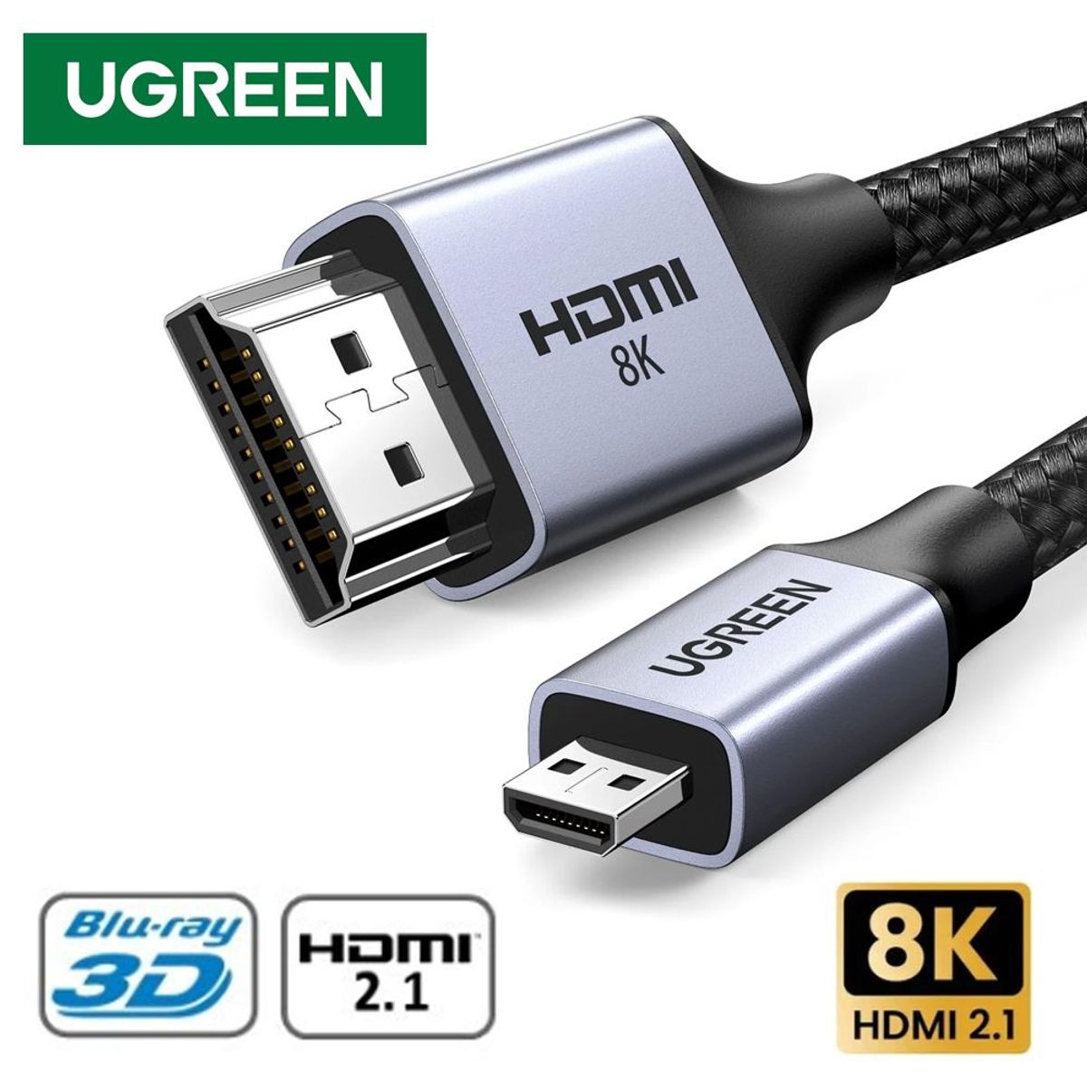 UGREEN - Cable Micro Hdmi a Hdmi 2 Metros UGREEN 2.1 8K 60 Hz Ultra HD eARC