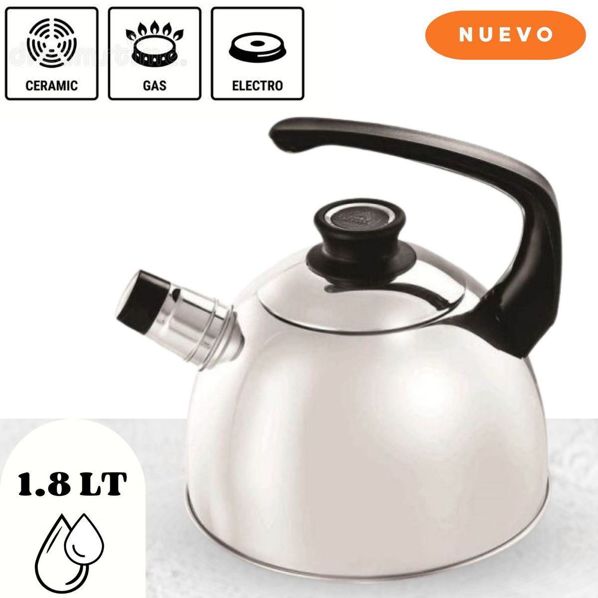 RECORD - Tetera Acero Inoxidable Con Fondo Difusor 1.8L