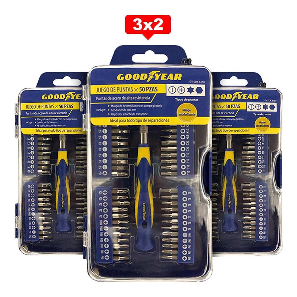 GOODYEAR - Destornillador puntas precisión goodyear set 50 piezas 3x2