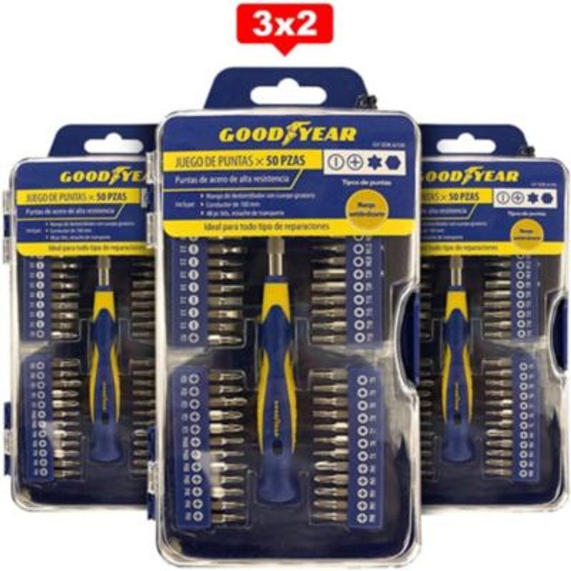 GOODYEAR - Destornillador puntas precisión goodyear set 50 piezas 3x2