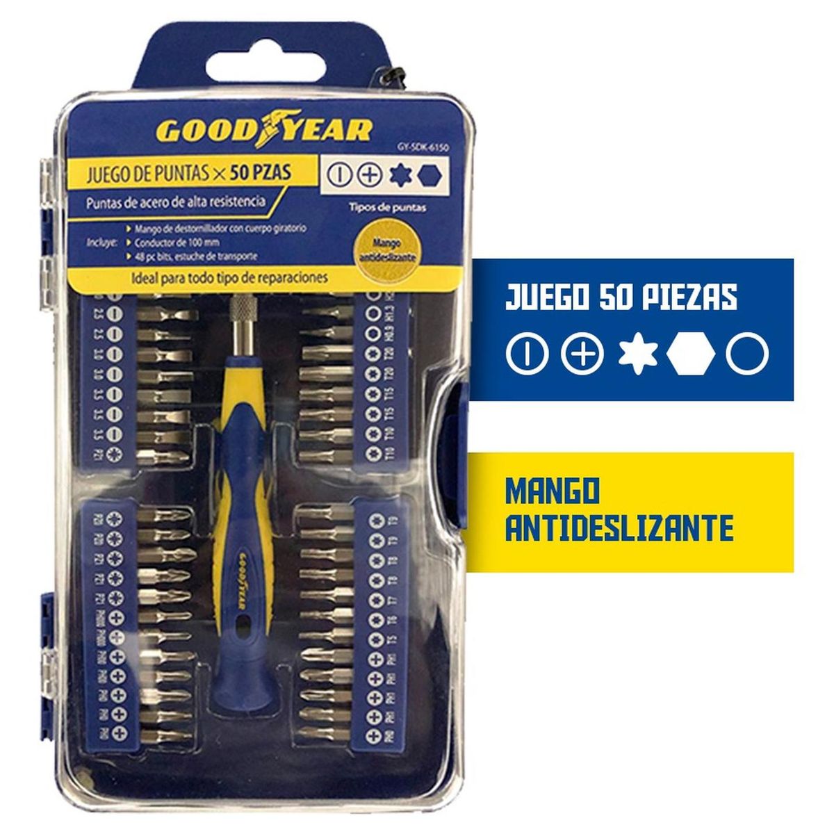 GOODYEAR - Destornillador puntas precisión goodyear set 50 piezas 3x2