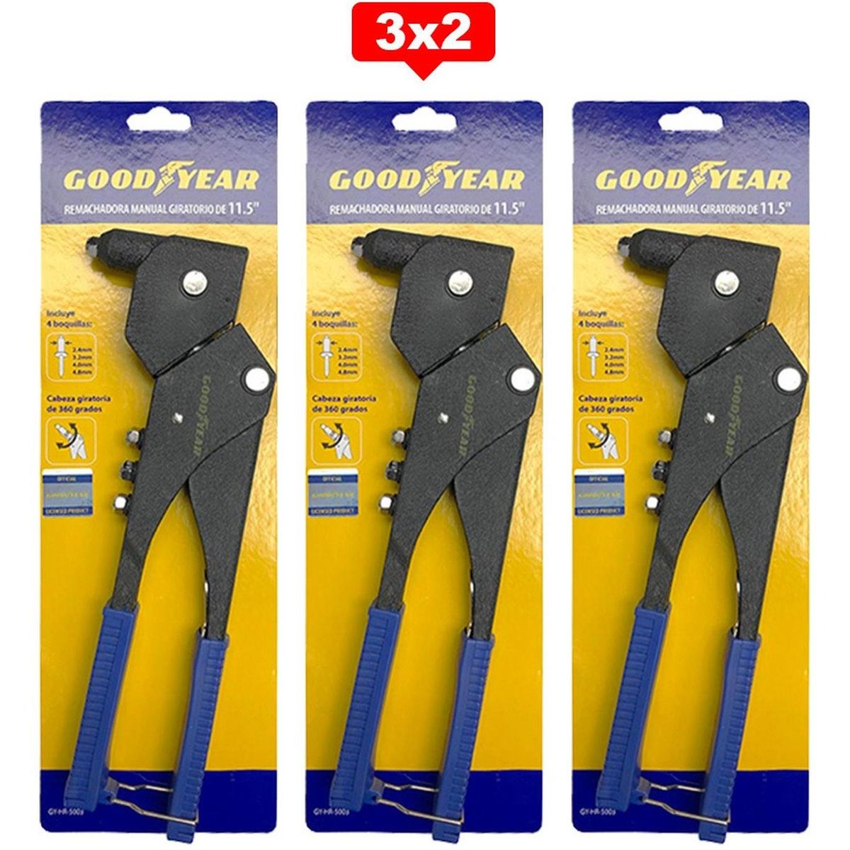 GOODYEAR - Remachadora Manual Goodyear Aluminio 1 1.5" Giratoria 360 3X2