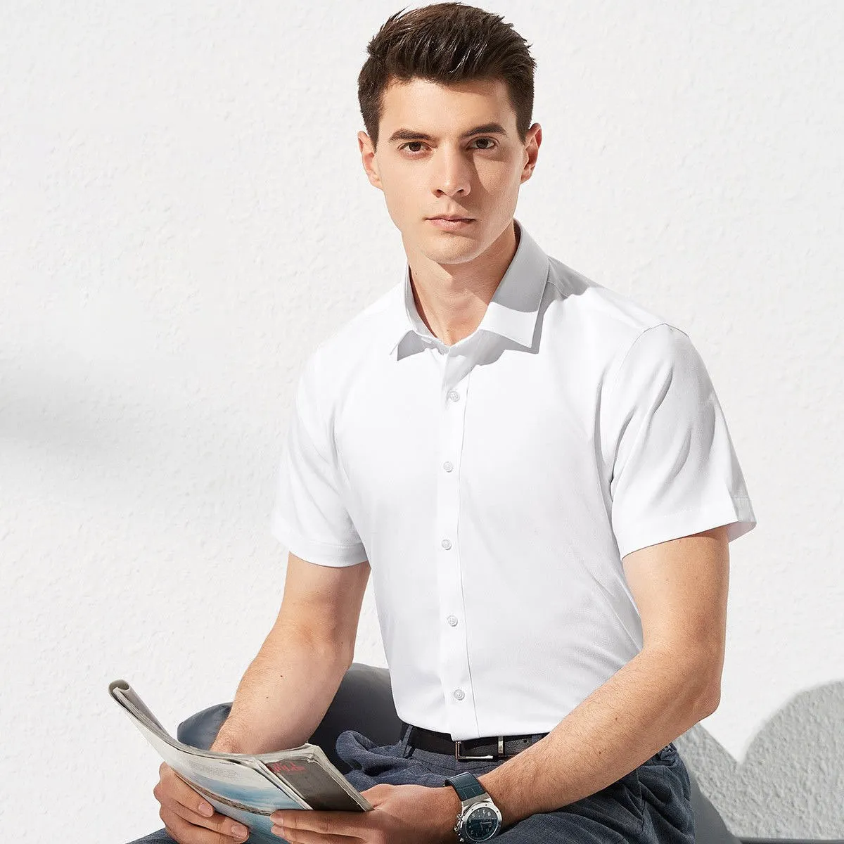 42AROZINA - Camisa de vestir con botones y manga corta para hombre sin arrugas