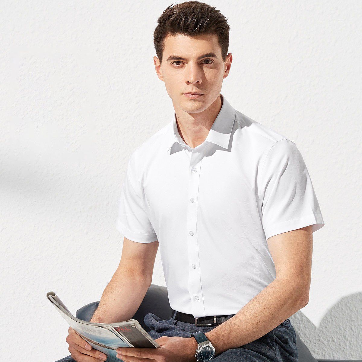 42AROZINA - Camisa de vestir con botones y manga corta para hombre sin arrugas