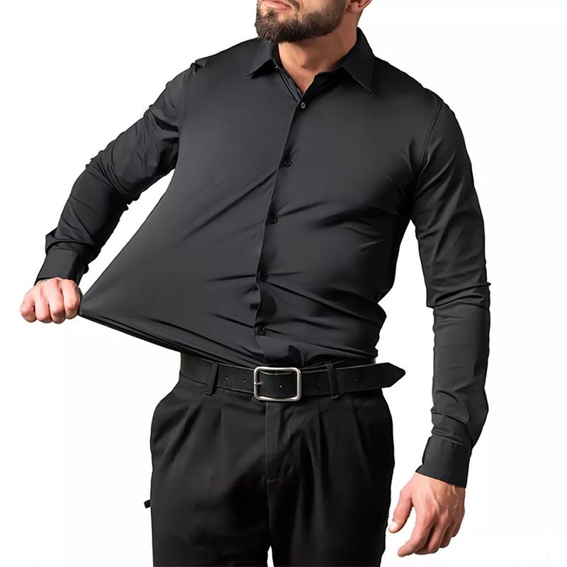 42AROZINA - Camisa de vestir con botones y manga corta para hombre sin arrugas