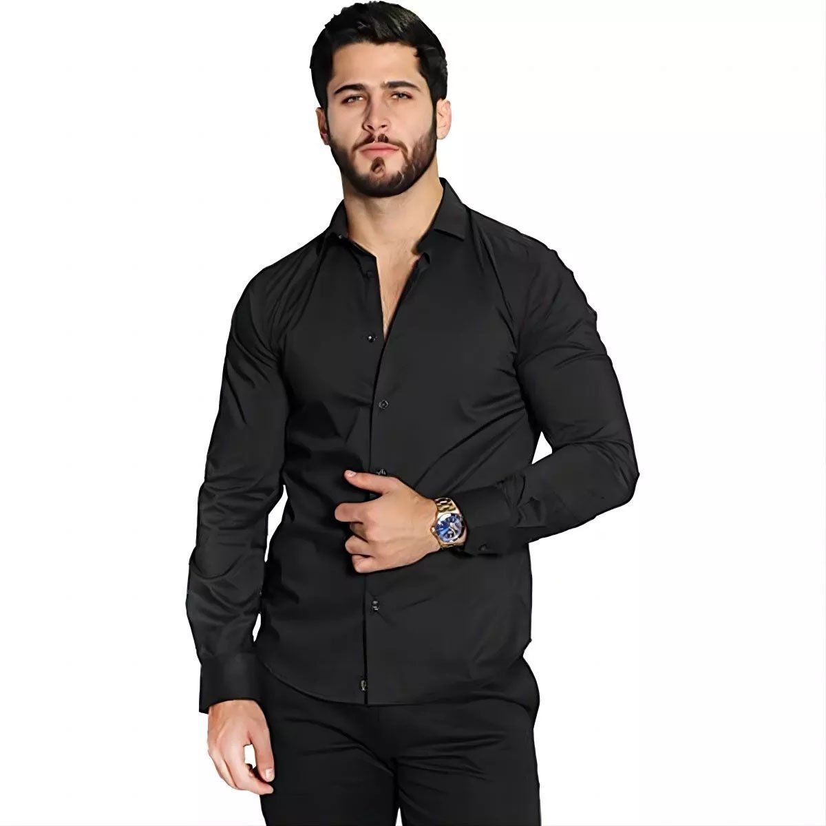 42AROZINA - Camisa de vestir con botones y manga corta para hombre sin arrugas