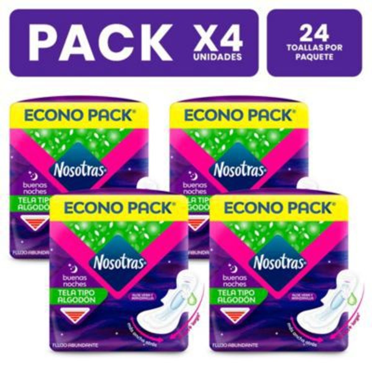 NOSOTRAS - Pack x4 Toallas higiénicas Nosotras Buenas Noches Natural24u