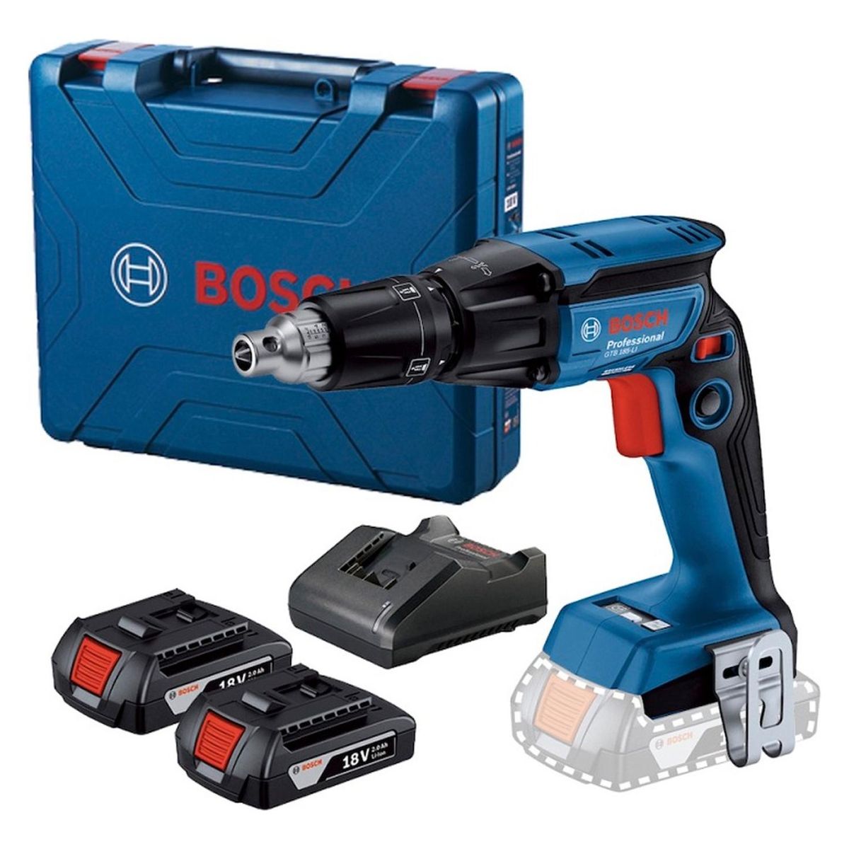 BOSCH - Atornillador Drywall Bosch GTB 185-LI 18V  1/4" 2 Baterías 2Ah