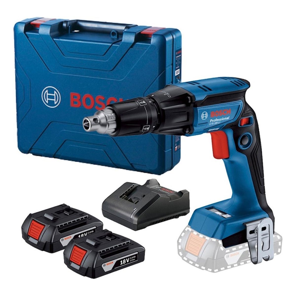BOSCH - Atornillador Drywall Bosch GTB 185-LI 18V  1/4" 2 Baterías 2Ah