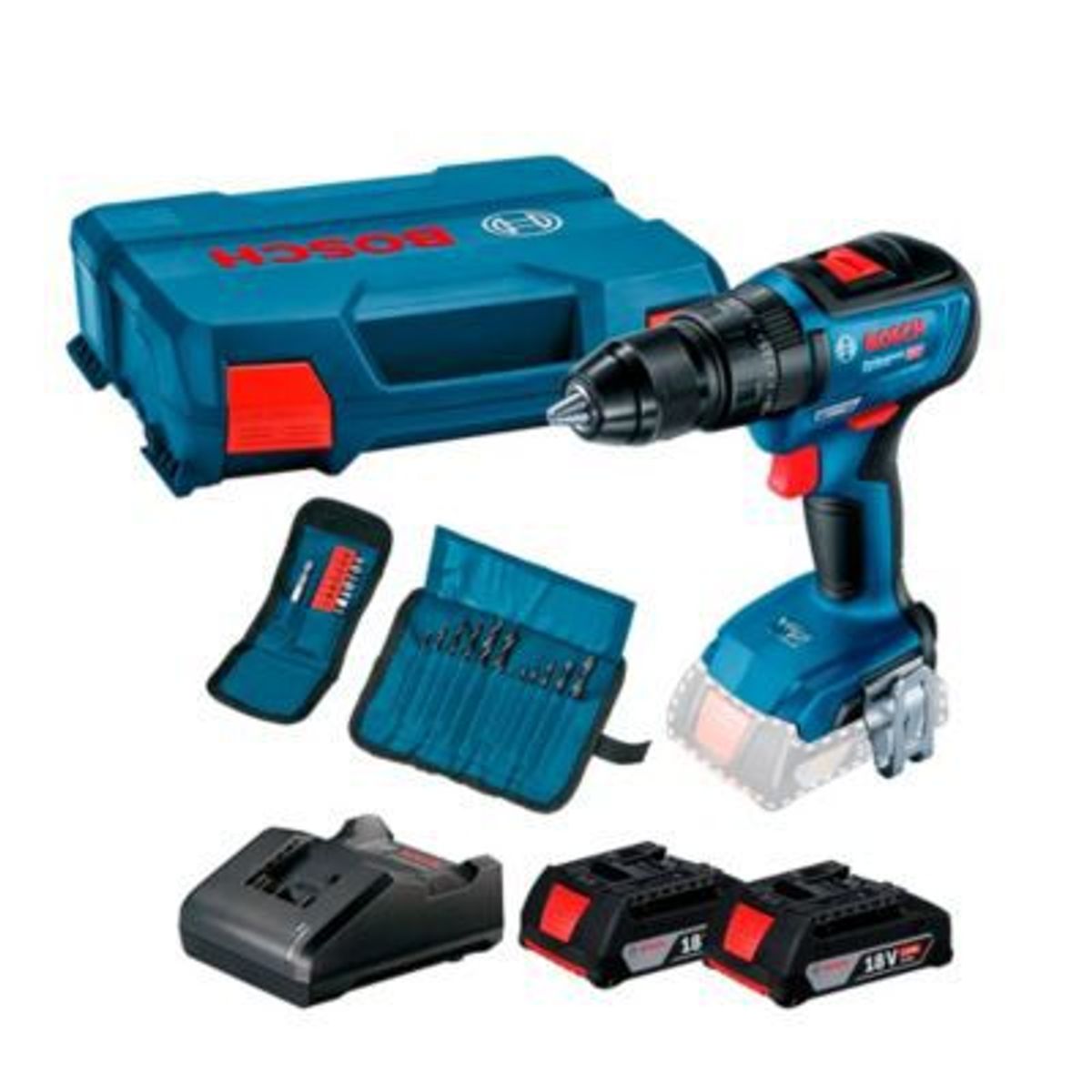 BOSCH - Taladro Percutor Bosch GSB 18V-50 con 2 Baterías + Kit 23 Pzas