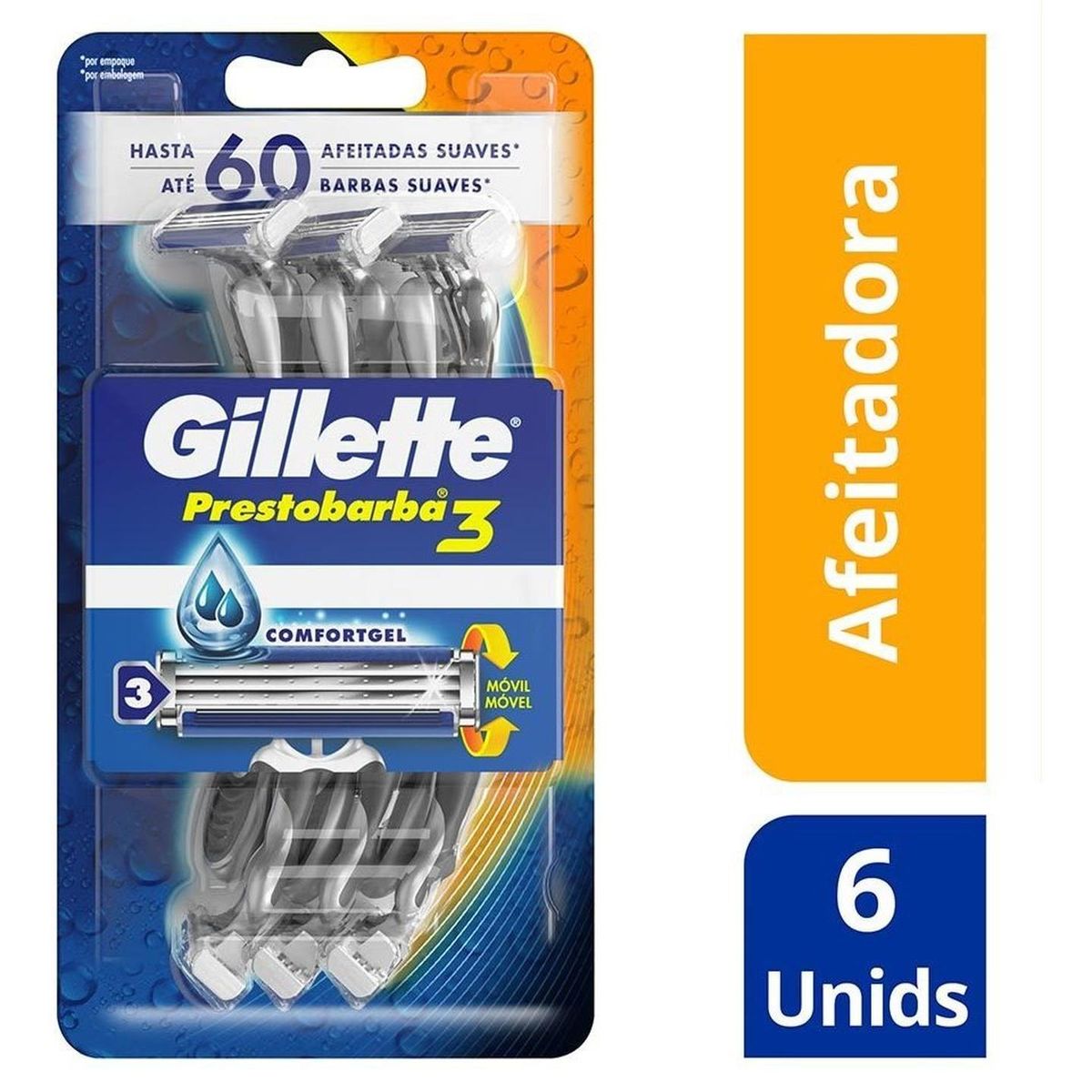 GILLETTE - Máquinas Desechables Gillette Prestobarba3 Gel 6 unidades