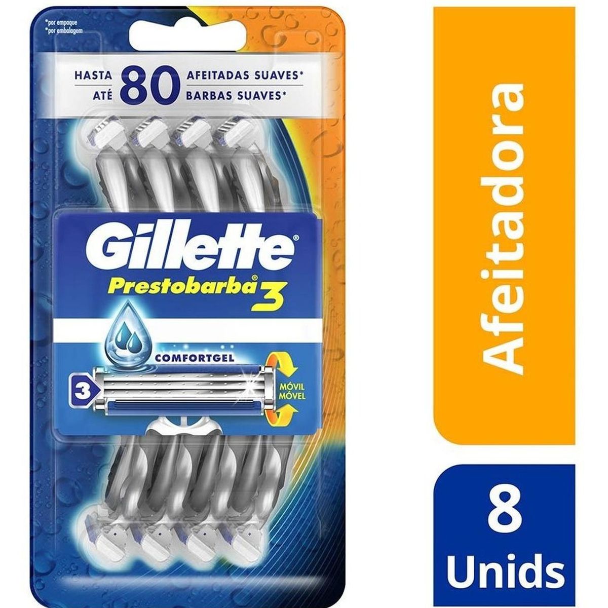 GILLETTE - Máquinas Desechables Gillette Prestobarba3 Gel 8 unidades