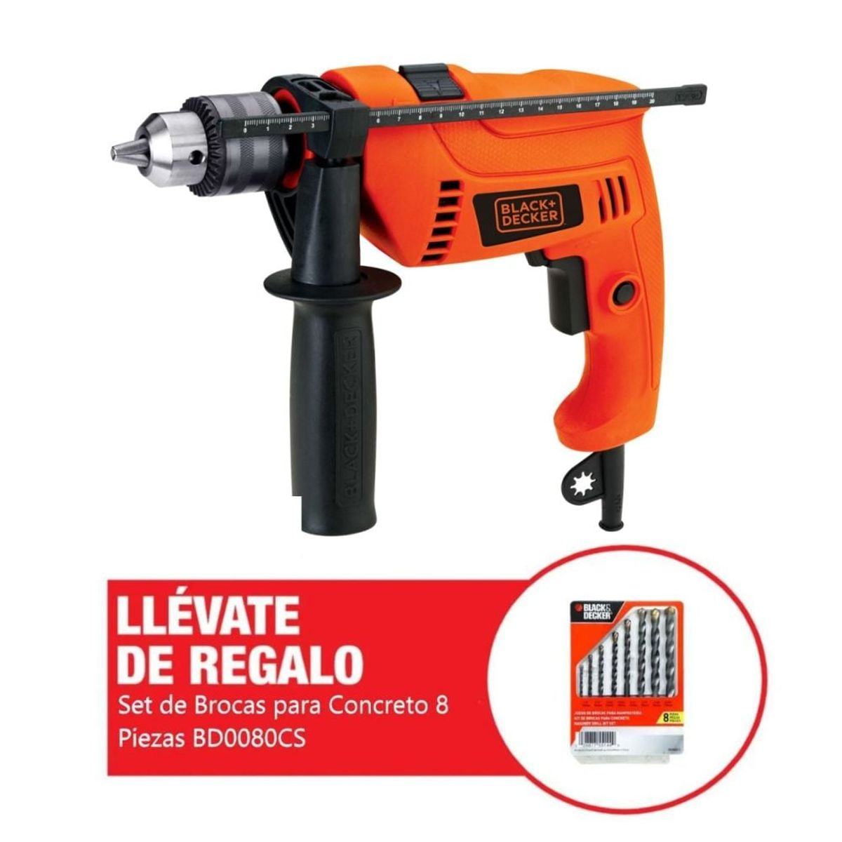 BLACK+DECKER - Taladro Percutor  1/2 HD555 550w Black & Decker + Set 8 pz