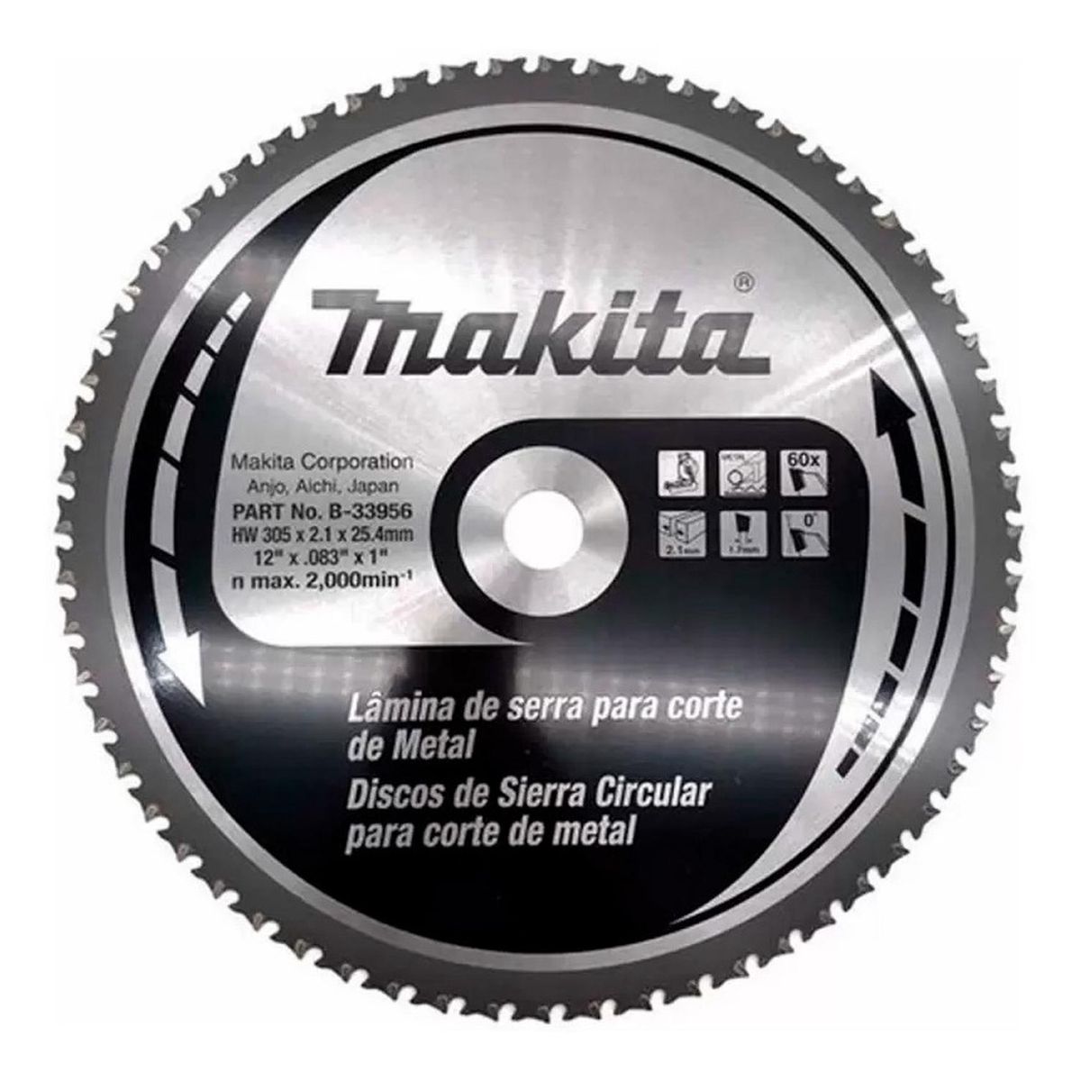 MAKITA - Disco Sierra Acero B-33956  12" 25.4X2.10Mm 60D Lc1230 Makita