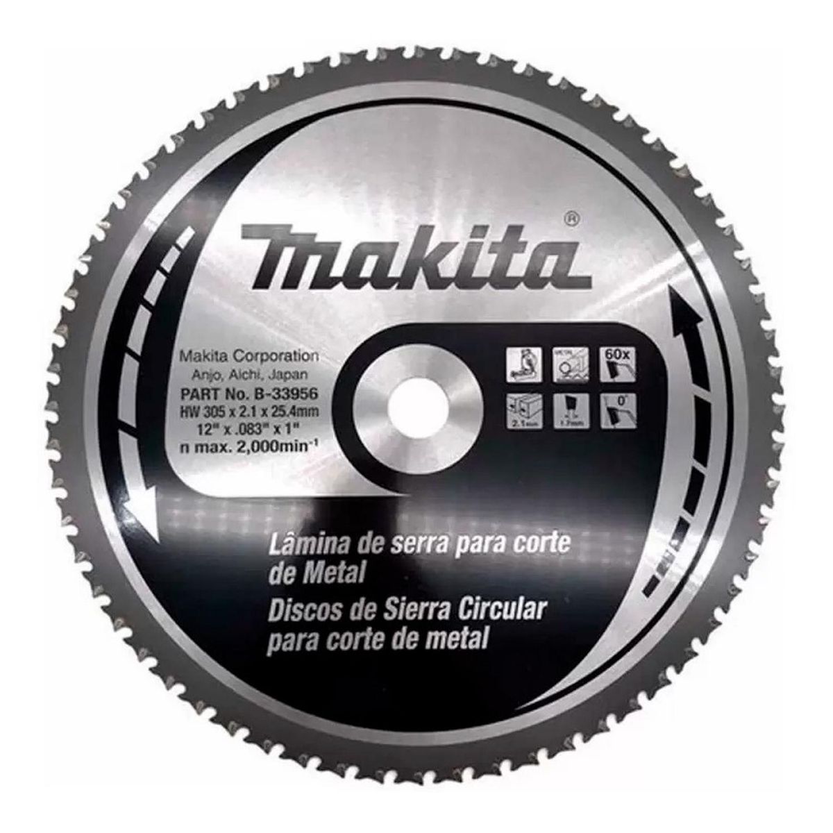 MAKITA - Disco Sierra Acero B-33956  12" 25.4X2.10Mm 60D Lc1230 Makita