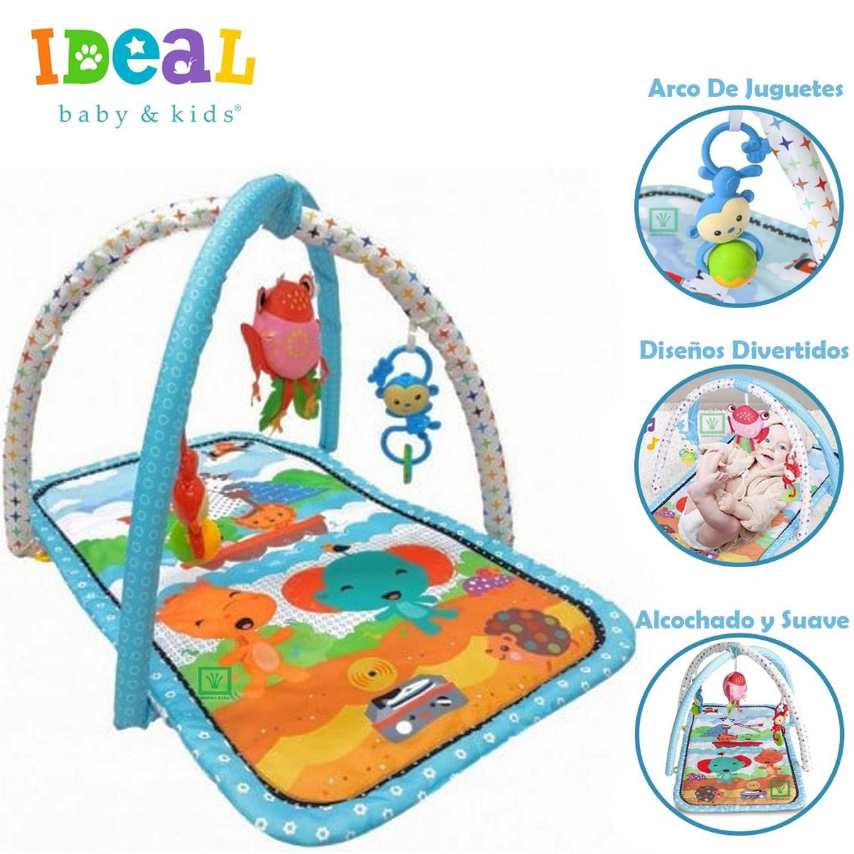 IDEAL - Gimnasio Ideal Para Bebe con Juguetes Elephant Celeste