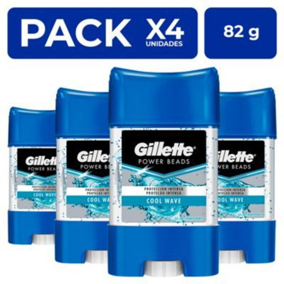 GILLETTE - PackX4 Gel Gillette Antitranspirante  Antibact. Cool Wave 82g