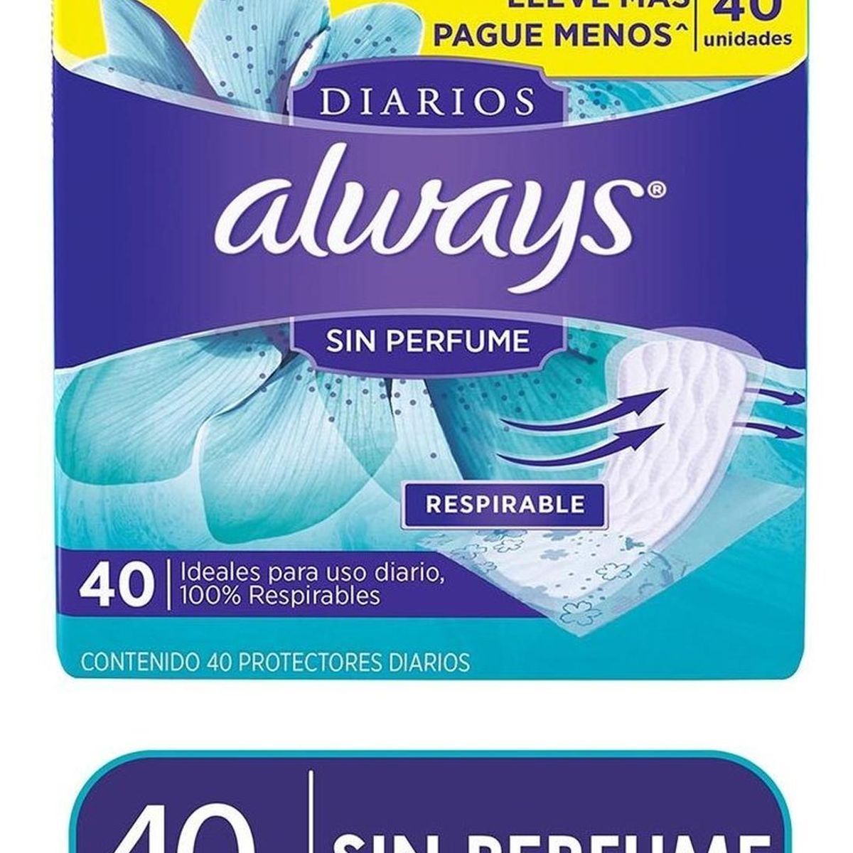 ALWAYS - Toallas Always Protectores Diarios Sin Perfume 40 Unidades