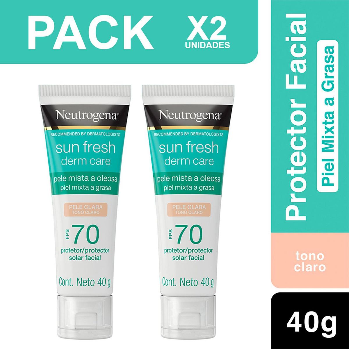NEUTROGENA - Pack X2 Derm Care Bloqueador Facial Piel Clara Neutrogena