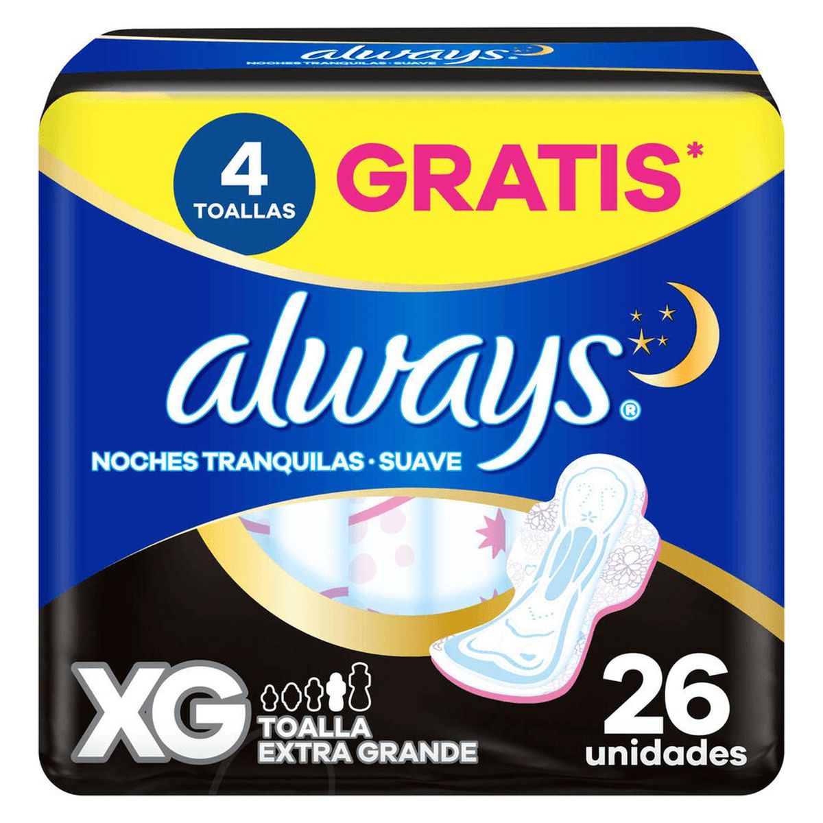 ALWAYS - Toallas Higiénicas Always Noches Tranquilas Suave XG, 26 un