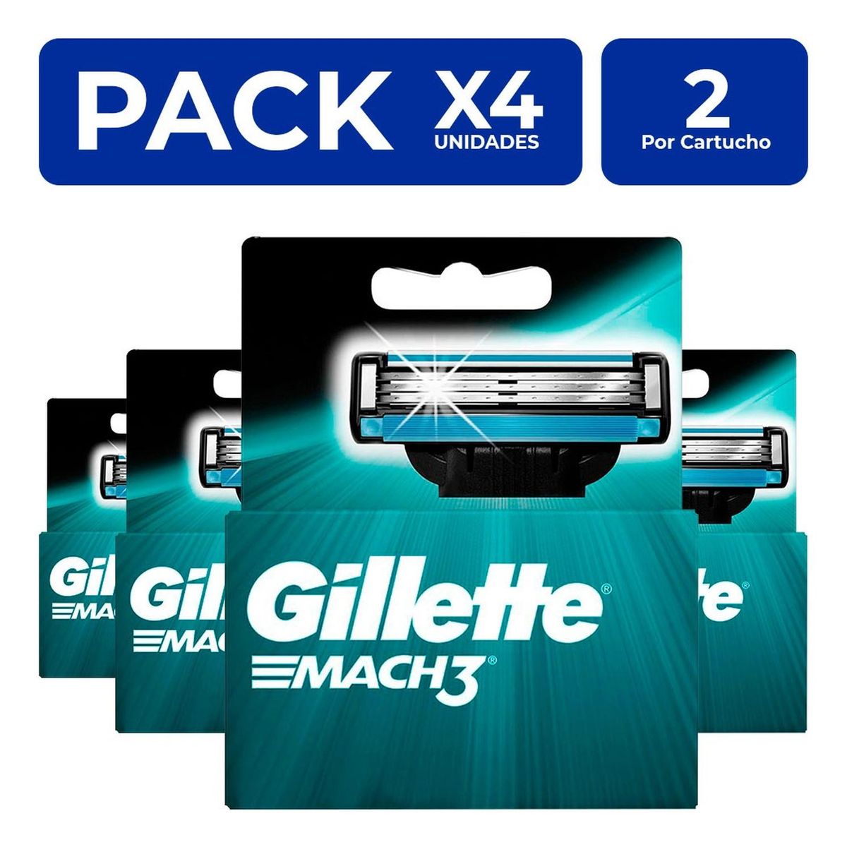 GILLETTE - PackX4 Cartuchos para Afeitar Gillette Mach3 2 unidades