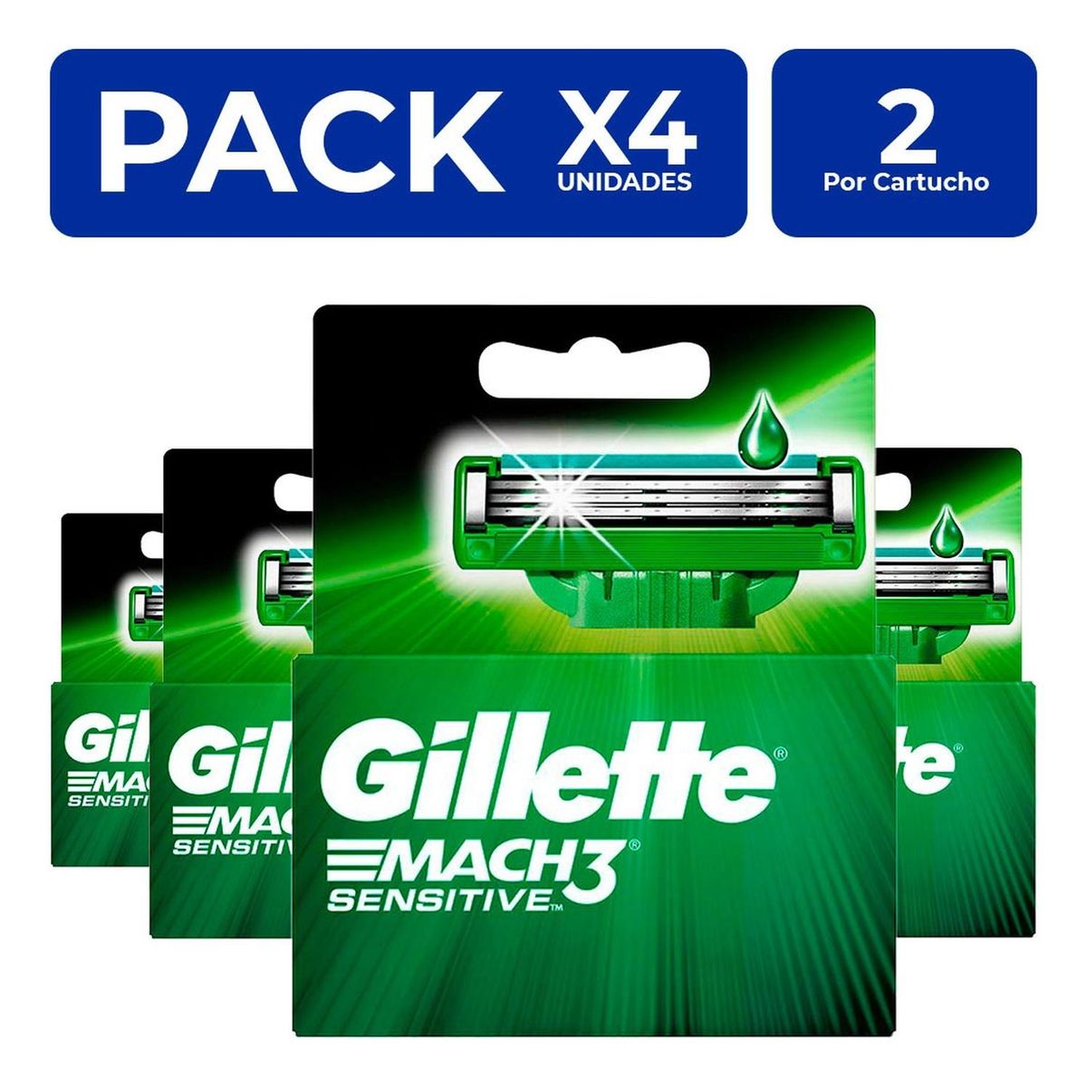 GILLETTE - PackX4 Cartuchos Gillette Mach3 Sensitve 2 unidades