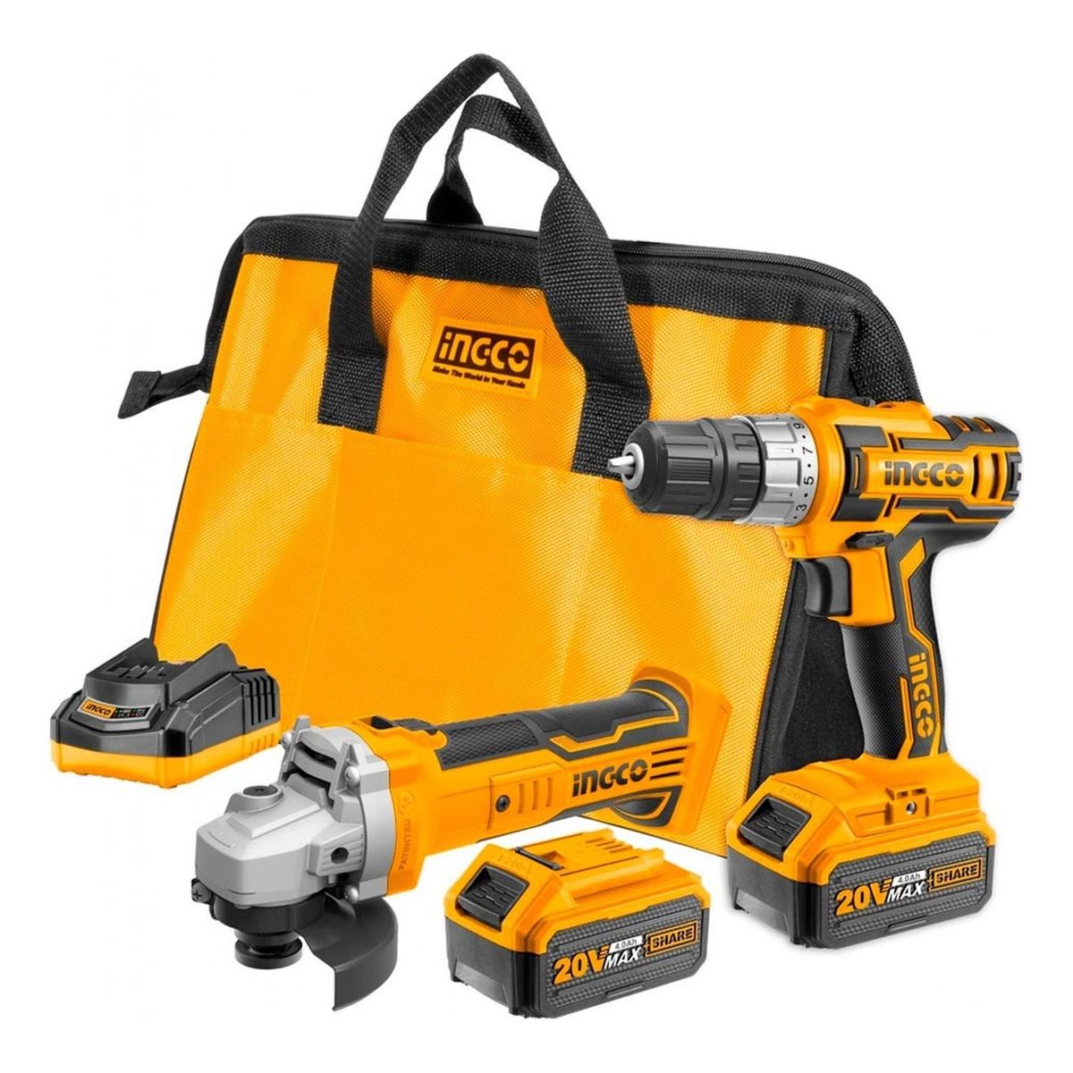 INGCO TOOLS - Combo INGCO 20V Amoladora  4.5” + Taladro Atornillador  3/8”